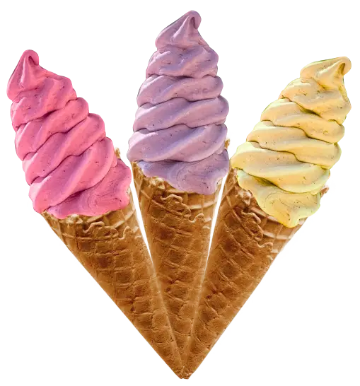 Frosty Bro signature real fruit ice cream swirl in a waffle cone