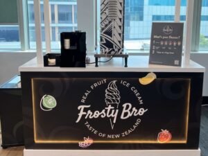 Portable Frosty Bro ice cream cart setup for corporate events and indoor parties